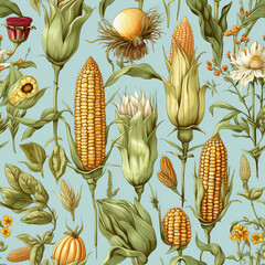 Whimsical watercolour seamless pattern of corncobs for textiles or packaging