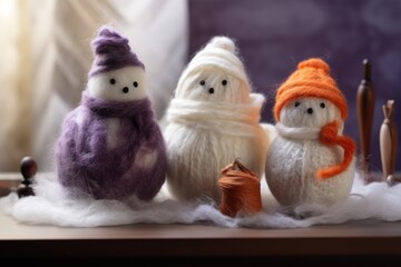 felting wool to create winter figures like snowmen