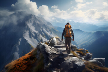 Naklejka na ściany i meble climbing a mountain with beautiful views Made with Generative AI