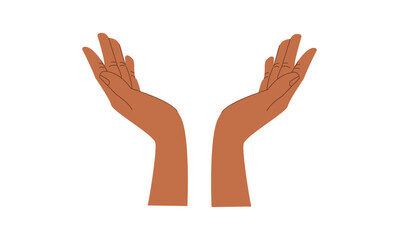 Hand drawn , hands illustration. Raised hands vector concept flat style. Volunteering charity, support, hope and peace. Vector human open hands isolated on white background for different design uses.