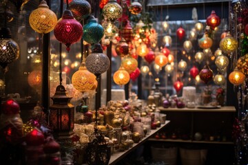 festive lights displayed in a decoration store