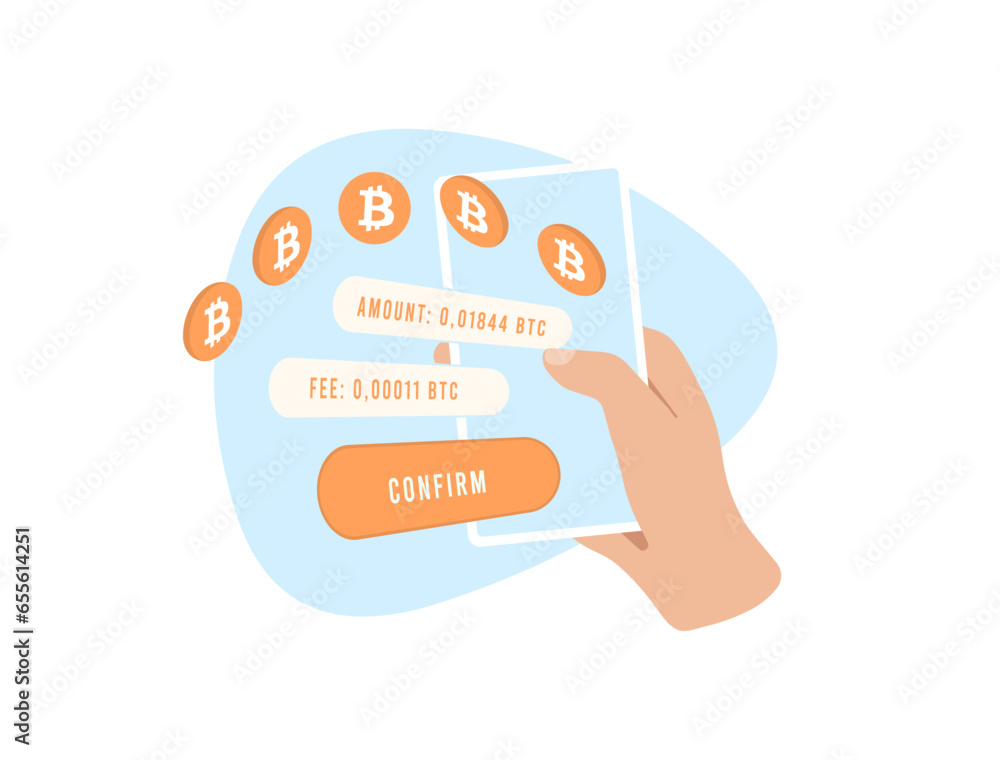 Poster sending bitcoin from e-wallet to paper wallet. verify recipient address, fee, confirm transaction in