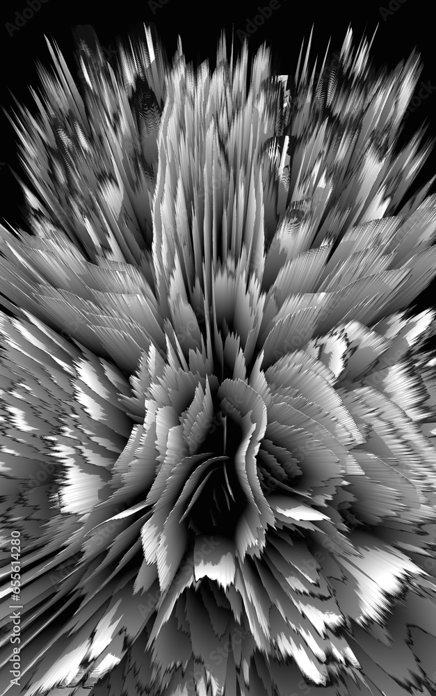 Aufkleber 3d exploding surface in shades of grey on a black background viiewed from overhead