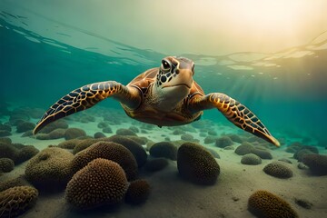 Obraz premium green sea turtle swimming