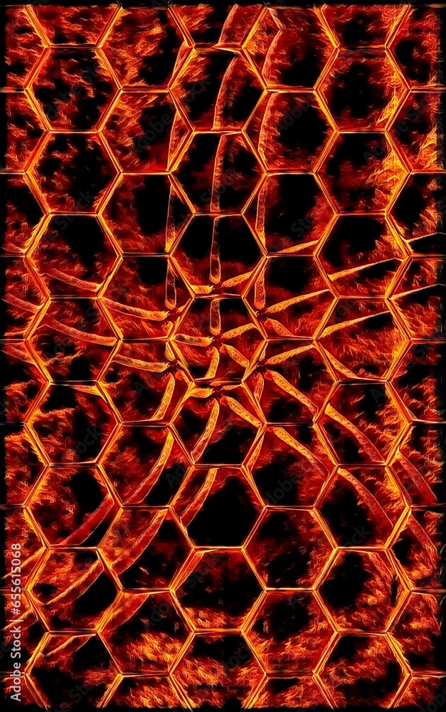 Aufkleber red hot hexagonal structure design on a black background