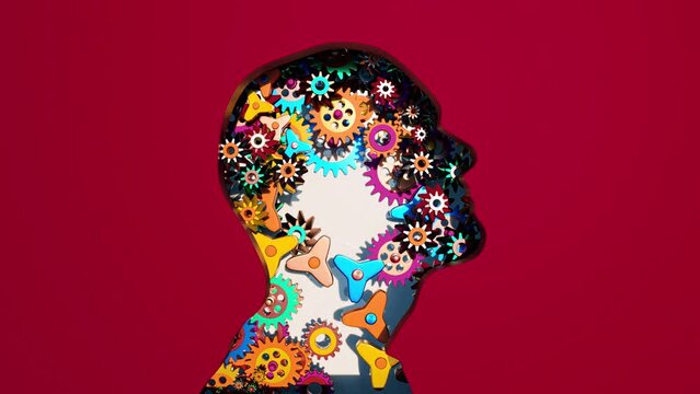 Human Head Silhouette And Gears Working With Togethe,  Animation.Full HD 1920&times;1080. 05 Second Long.