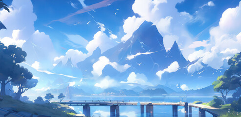 Fototapeta premium Beautiful landscape in the lost land in fantasy theme digital art painting wallpaper background 