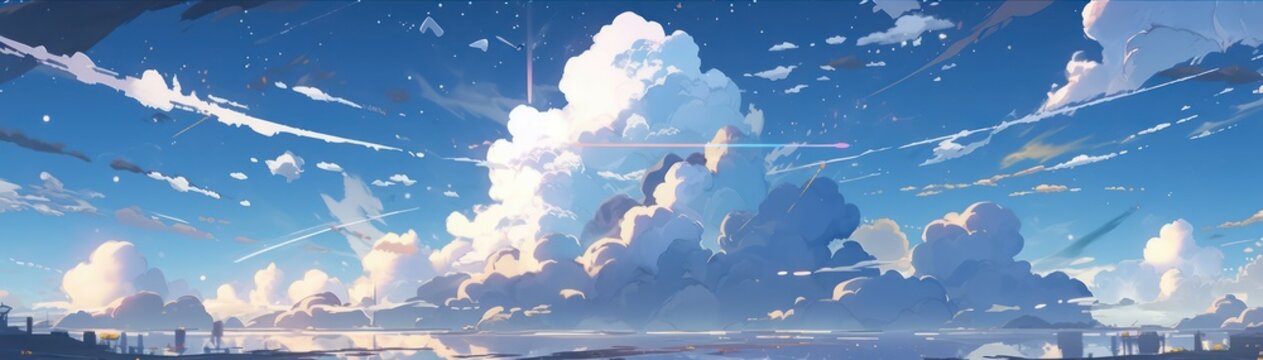 Beautiful sky with clouds in digital art painting style 