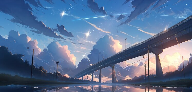 Beautiful sky with clouds in digital art painting style 