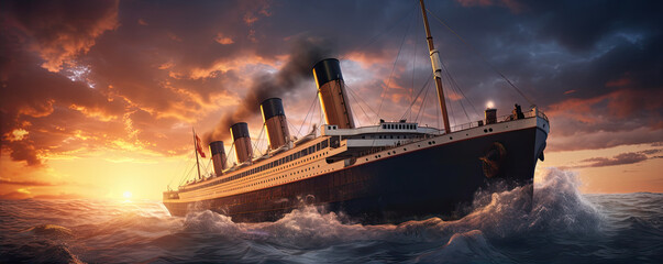 Titanic in storm ocean. - obrazy, fototapety, plakaty