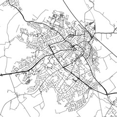 Fototapeta na wymiar 1:1 square aspect ratio vector road map of the city of Loughborough in the United Kingdom with black roads on a white background.