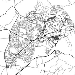 Fototapeta na wymiar 1:1 square aspect ratio vector road map of the city of Corby in the United Kingdom with black roads on a white background.
