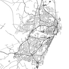 Obraz premium 1:1 square aspect ratio vector road map of the city of Lowestoft in the United Kingdom with black roads on a white background.