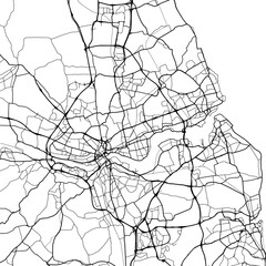 1:1 square aspect ratio vector road map of the city of  Newcastle Metro in the United Kingdom with black roads on a white background.