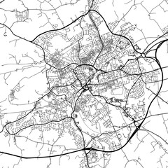 Obraz premium 1:1 square aspect ratio vector road map of the city of Blackburn in the United Kingdom with black roads on a white background.