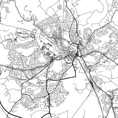 1:1 square aspect ratio vector road map of the city of  Wigan in the United Kingdom with black roads on a white background.