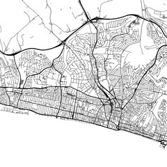 1:1 square aspect ratio vector road map of the city of  Brighton in the United Kingdom with black roads on a white background.