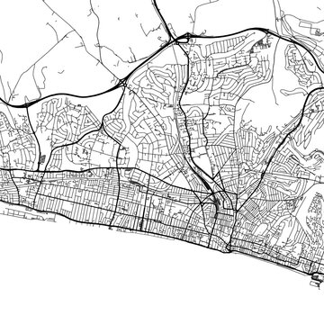 1:1 square aspect ratio vector road map of the city of  Brighton in the United Kingdom with black roads on a white background.