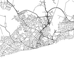 1:1 square aspect ratio vector road map of the city of  Bognor Regis in the United Kingdom with black roads on a white background.