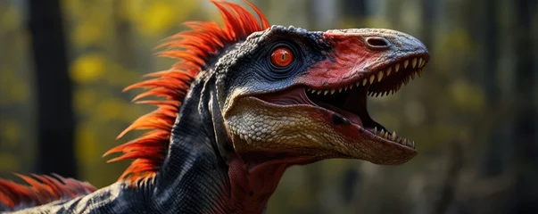 Crédence de cuisine en verre imprimé Dinosaures Aggressive dinosaurus portrait. nature background. Dilophosaurus
