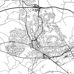 Obraz premium 1:1 square aspect ratio vector road map of the city of Bridgend in the United Kingdom with black roads on a white background.