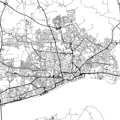 1:1 square aspect ratio vector road map of the city of  Hull in the United Kingdom with black roads on a white background.