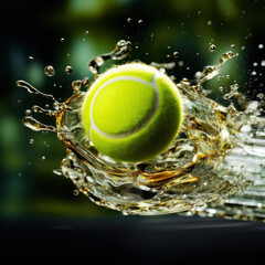 A tennis ball swiftly soars through the air. Intense match on the tennis court, Generative AI - obrazy, fototapety, plakaty