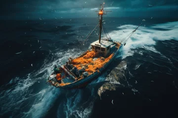 Foto op Canvas Fishery boat under storm attack © acambium64