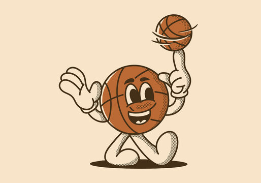 Mascot character illustration of walking basketball spin the ball