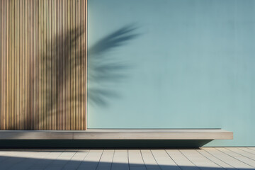 Light blue and wooden striped wall modern style building exterior