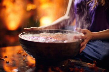 a singing bowl creating vibrations with air movements