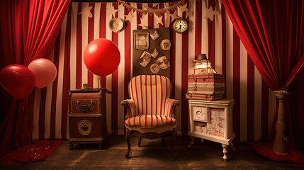 Circus Booth for Photo Booth with Decorative Object and Comfortable Seating - obrazy, fototapety, plakaty