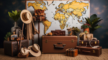 Vintage Travel Inspired Photo Booth and World Map Backdrop