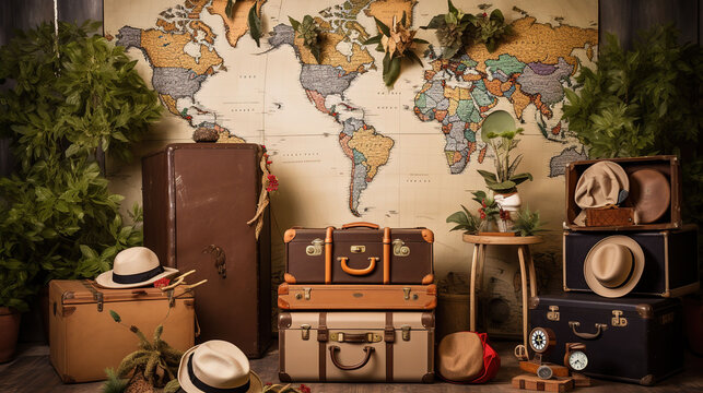 Vintage Travel Inspired Photo Booth and World Map Backdrop