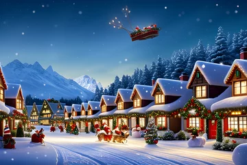 Foto op Canvas Christmas-decorated village scenery with a fantasy feel. Generative AI © 냥냥냥 난