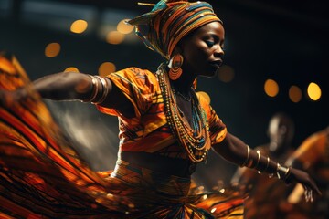 Afrobeat dancer in traditional African clothing - Celebration of heritage through movement - AI Generated - obrazy, fototapety, plakaty