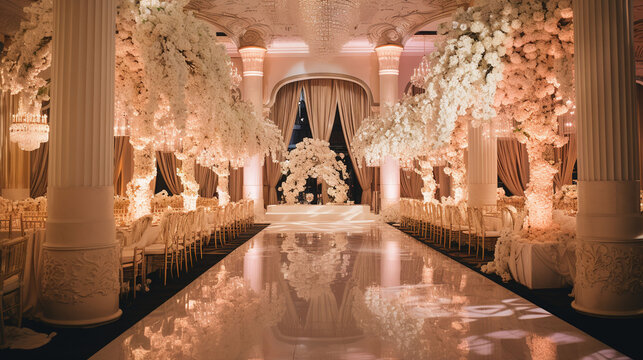 Glamorous ballroom Wedding Hall with Magnificent Flower Arrangements