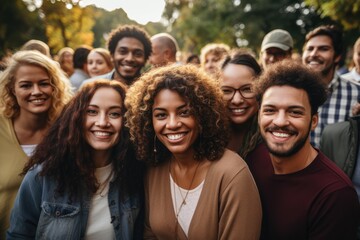 Group of diverse people gathered in a park celebrating a festival - Unity in diversity - AI Generated - obrazy, fototapety, plakaty