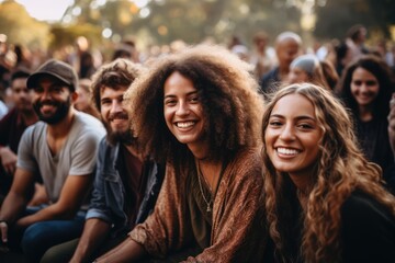Fototapeta premium Group of diverse people gathered in a park celebrating a festival - Unity in diversity - AI Generated