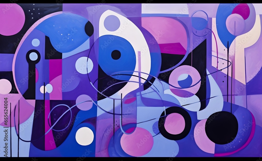 Aufkleber a vibrant and dynamic abstract composition with purple circles and shapes.