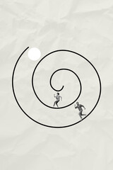 Vertical creative hypnosis concept picture collage of running two colleagues procrastination...