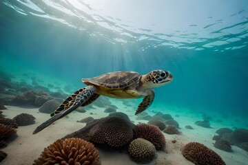 Obraz premium green sea turtle swimming