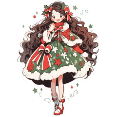 A young woman is dressed in a warm, neat skirt with a Christmas theme.Generative Ai