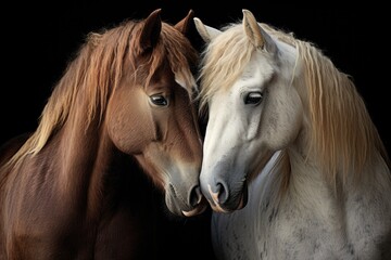 horses grooming each others mane