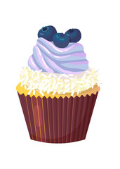 Cupcake with cream, and bluberry