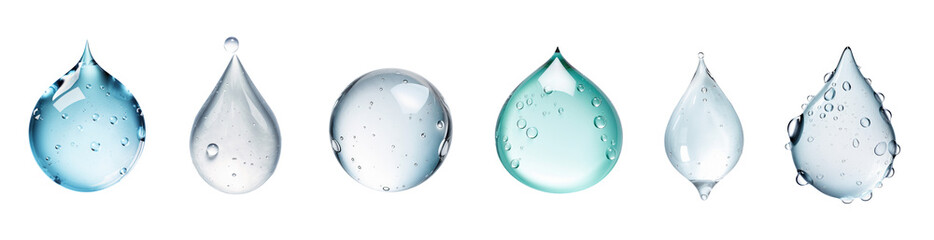 Bundle of water drops. Set isolated on transparent white background - obrazy, fototapety, plakaty