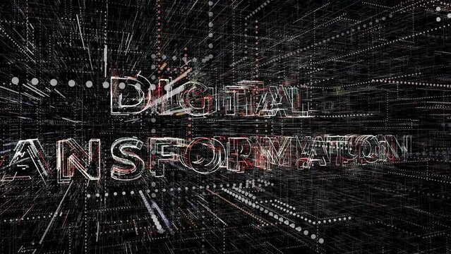 Digital transformation animation 3d rendering logo, digital technology implementation on society