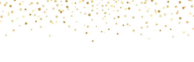 Obraz na płótnie Canvas Gold star dust sparkle vector on white. Chaotic cosmic background with gold star elements flying. Gold glitter dust confetti, magic shining sparkles scatter vector.
