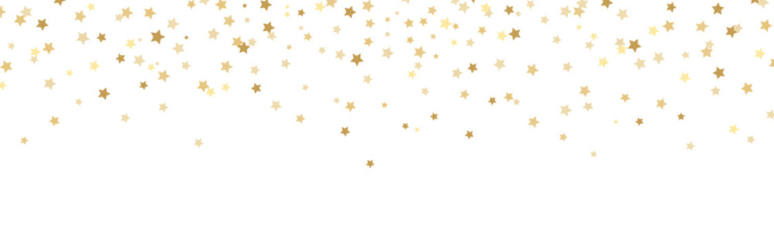 Gold star dust sparkle vector on white. Chaotic cosmic background with gold star elements flying. Gold glitter dust confetti, magic shining sparkles scatter vector.