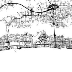 1:1 square aspect ratio vector road map of the city of  Biloxi Mississippi in the United States of America with black roads on a white background.